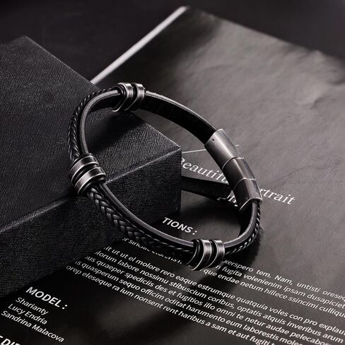 Leather Bracelet for Men with Adjustable Stainless Steel Magnetic Clasp Multi-Layer Braided Mens Leather Bracelet in Kuwait