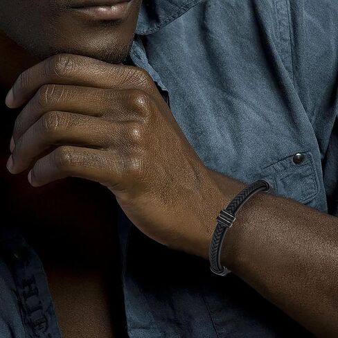 Leather Bracelet for Men with Adjustable Stainless Steel Magnetic Clasp Multi-Layer Braided Mens Leather Bracelet in Kuwait