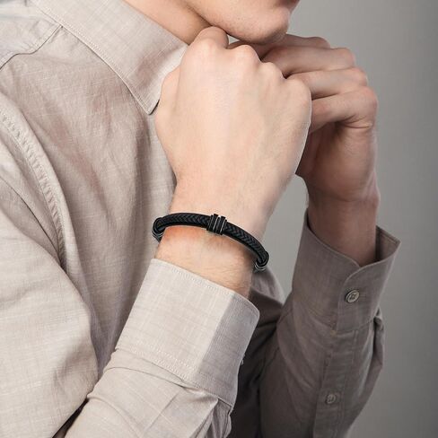 Leather Bracelet for Men with Adjustable Stainless Steel Magnetic Clasp Multi-Layer Braided Mens Leather Bracelet in Kuwait