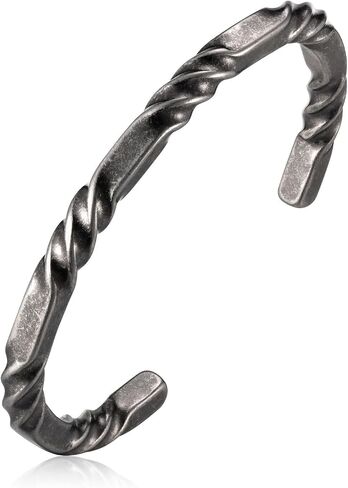 Stainless Steel Mens Cuff Bracelet, Minimal Twist Cool Antique Retro/Silver/Black Open Metal Cuff Bangle Bracelets for Men, 65mm in Kuwait