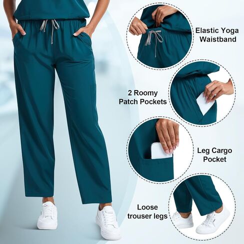 2 Pack Scrubs for Women Set Stretch V Neck Top and Cargo Pants Scrubs Set with 9 Pockets Medical Uniform Scrubs in Saudi Arabia