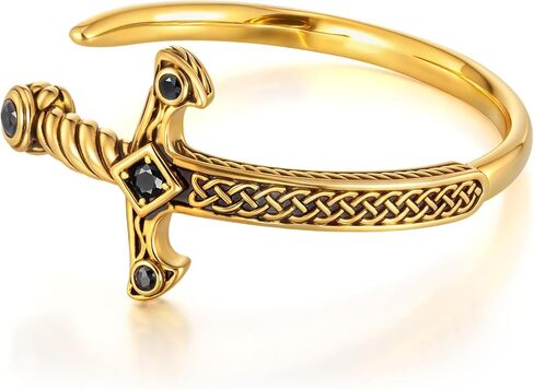 Stainless Steel Mens Cuff Bracelet, Cool Sword Silver/Black/Gold Viking Celtic Knot Cubic Zirconia Open Metal Cuff Bangle Bracelets Jewelry Gifts for Men, 62MM in Kuwait