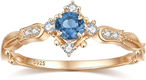 London Blue Topaz Engagement Ring for Women Created Emerald Rose Quartz Moss Agate Blue Sandstone Birthstone Wedding Anniversary Jewelry in Saudi Arabia