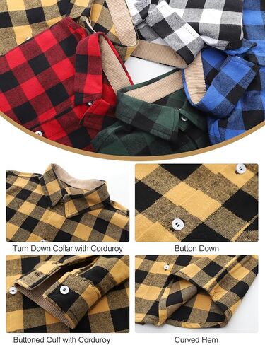 Flygo Boys Girls Long Sleeve Plaid Button Up Shirt Kids Casual Button Down Shirts Tops with Pockets in Kuwait