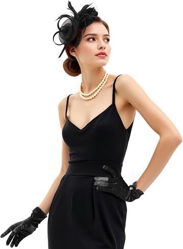 2Pcs 50s Fascinators Hats for Women Wedding Cocktail Flower Mesh Ribbons Feathers Church Tea Party Hats and Lace Glove in Kuwait