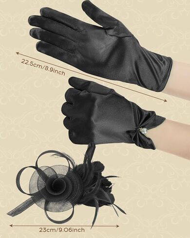 2Pcs 50s Fascinators Hats for Women Wedding Cocktail Flower Mesh Ribbons Feathers Church Tea Party Hats and Lace Glove in Kuwait