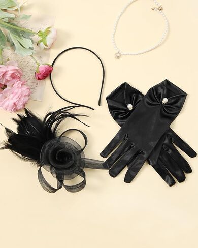 2Pcs 50s Fascinators Hats for Women Wedding Cocktail Flower Mesh Ribbons Feathers Church Tea Party Hats and Lace Glove in Kuwait