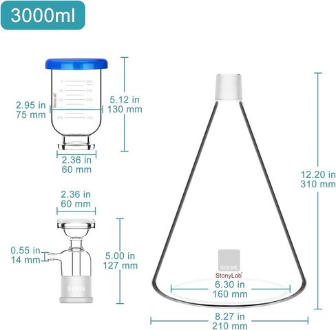 stonylab Glass Filtration Apparatus, Borosilicate Glass Vacuum Filtration Assembly Filter Kit with 2000 ml Filtering Flask and 300 ml Graduated Funnel in Kuwait