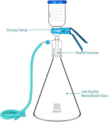 stonylab Glass Filtration Apparatus, Borosilicate Glass Vacuum Filtration Assembly Filter Kit with 2000 ml Filtering Flask and 300 ml Graduated Funnel in Kuwait