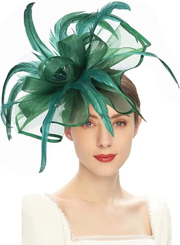 Sinamay Fascinator Hat Floral Feather Pillbox Derby Hats for Women Wedding Tea Party مع مقطع عقال in Kuwait