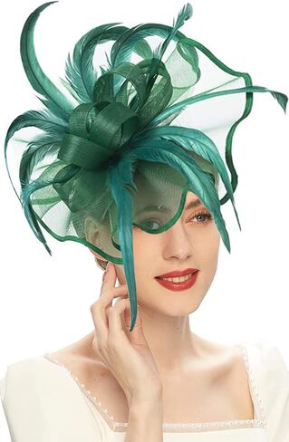 Sinamay Fascinator Hat Floral Feather Pillbox Derby Hats for Women Wedding Tea Party مع مقطع عقال in Kuwait