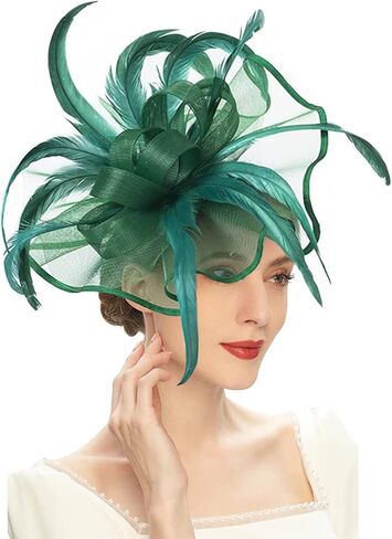 Sinamay Fascinator Hat Floral Feather Pillbox Derby Hats for Women Wedding Tea Party مع مقطع عقال in Kuwait