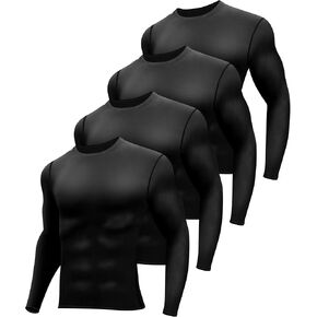 Hicarer 4 Pack Men's Thermal Compression Shirts Long Sleeve Fleece Lined Dry Fit Tops Athletic Base Layer for Winter Skiing