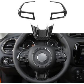 3PCS Car Steering Wheel Cover Trim Interior Accessories for Jeep Renegade 2015-2023 for Jeep Compass 2017-2020 (Black)
