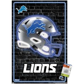 Trends International NFL Detroit Lions - Neon Helmet 23 Wall Poster, 22.37" x 34.00", Poster & Push Pin Bundle
