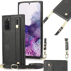 Samsung Galaxy S20 FE 5G Wallet Case (NOT S20), Removable Adjustable Leather Strap Crossbody Card Holders Case Neck Strap Lanyard Purse Shoulder Strap w/Kickstand Case for Galaxy S20 FE 5G KB Black