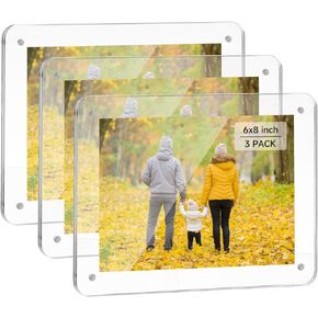 4x4 Acrylic Picture Frames - 3 Pack, Clear Frameless 4x4 Inches Photo Frames with Magnetic, Double Sided Transparent Desktop Frame(3 Pack)