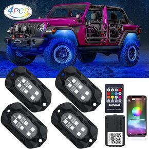 Rock Lights for Trucks 4 PCS, RGB Underglow Car Light with App/Remote Control & Music Mode, High Bright Multilcolor Waterproof IP68 Neon LED Rock Lights Kits for Cars, Trucks