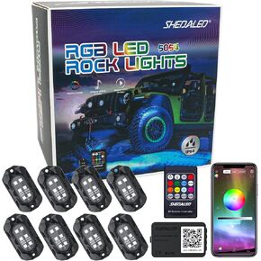 Rock Lights for Trucks 4 PCS, RGB Underglow Car Light with App/Remote Control & Music Mode, High Bright Multilcolor Waterproof IP68 Neon LED Rock Lights Kits for Cars, Trucks