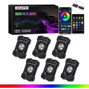 6 Pods RGBW LED Rock Lights Kit with Bluetooth & Wireless Remote Controller, Multicolor Cars Underglow, Footwell Neon Light Kits, for Jeep Off-Road UTV ATV Trucks SUV RZR Golf Cart Boats