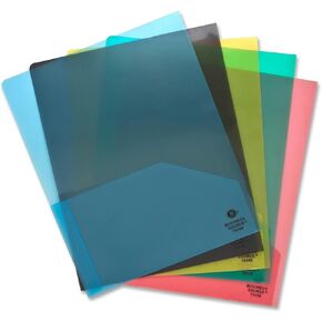 Business Source Translucent Double Pocket Portfolios - Pack of 5 - Assorted Colors (78498)