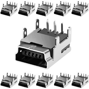 Mini USB Type B Female Socket, 10 Pcs 5-Pin Right Angle Dip Jack Connector by MUZHI