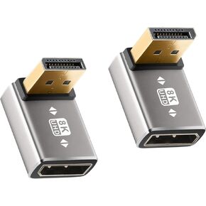 محول 8K DisplayPort 1.4 90 درجة و270 درجة مطلي بالذهب 2 حزمة، الزاوية اليمنى DP ذكر إلى أنثى محول موصل عمودي DP L الشكل موسع، دعم 8K@60 هرتز، 4K@144 هرتز، 4K@60 هرتز، 4K@30 هرتز