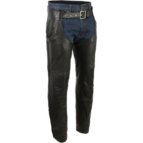 Milwaukee Leather USA MADE MLM5570 Men's Black 'Enfold' Classic Premium Leather Motorcycle Chaps with Jean Pockets