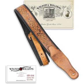 Walker & Williams GB-104 Latigo Tan Padded Guitar Strap Live Oak Pattern For Acoustic, Electric, And Bass Guitars in Kuwait