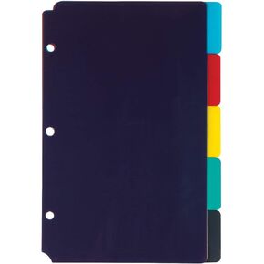 1InTheOffice Mini Binder dividers 5x8, 5 tab dividers for 3 Ring Binder Assorted Colors (Set 5 Tabs)