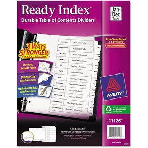 Avery 12 Tab Dividers for 3 Ring Binders, Customizable Table of Contents, Classic White Tabs, 3 Sets (11078)