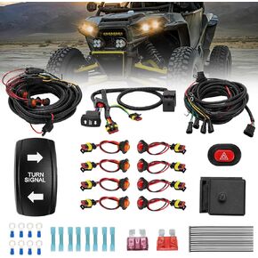 Pre-wired ATV UTV Turn Signal Kit, Universal Street Legal Kit with Reverse/Hazard/Blinker/Turn Light/Rocker Switch, Plug-and-play Design, Compatible Most Polaris Ranger RZR Can-Am SXS Honda