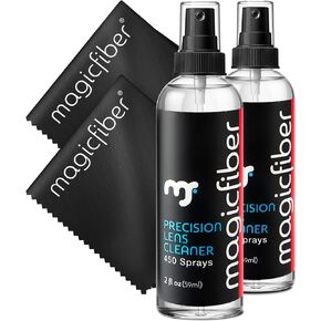 MagicFiber Glasses Cleaner Kit - 2 Eyeglass Cleaner Sprays + 2 Microfiber Cleaning Cloths - Premium Eye Glass Cleaners Spray and Glasses Wipes - Lint-Free Lens Cleaner, Microfiber Cleaning Cloth Set