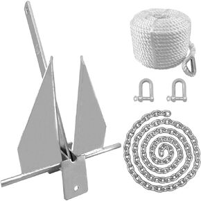 ISURE MARINE Boat Fluke Style Anchor Kit 13 lb Galvanized Steel Includes Anchor, Rope, Chain, and Shackles