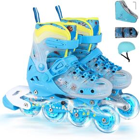 Inline Skates, Adjustable Children Inline Skates with Light up Wheels for Kids, Girls, Boys, Teens, Beginner & Advance | with Protective Gears and Carry Bag