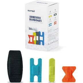 Flexible Fabric Bandages with Non-Stick Pad, Latex Free, Rainbow Colors Adhesive Bandage First Aid Wound Care for Cuts, Scrapes, Blisters, Assorted Sizes, 50 Count, HSA FSA Eligible