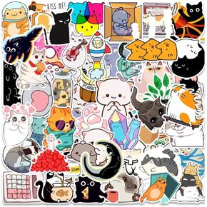 Cute Cat Stickers for Kids Water Bottles，50 PCS Vinyl Waterproof Cats ，Kids Adults Teens Party Favors Skateboard Pack Laptop Scrapbook Suitcase Luggage Guitar Computer