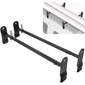 ECOTRIC Cross Bar 53"-66" Compatible with 1999-2022 Chevy Express GMC Savana Ford E Series Ladder Rack for Van Roof Rack Ladder Carrier Steel Rain Gutter Heavy Duty Black