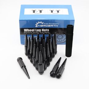 20PCS 1/2-20 Black Cone/Conical Bulge Seat Wheel Spike Lug Nuts with 1 Socket Key Compatible with Dodge Ram 1500 Nitro Wrangler JK Liberty Grand Cherokee Ford Explorer Edge Mustang GT Freestar