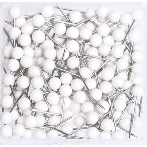 1/8 Inch Map Tracks, Push Pins, Plastic Round Head, Steel Point, 100-Count, White Colors.