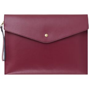 Wonderpool A4 Real Leather Multifunction Portfolio Envelope File Holder for Paper Document Stationery Organizer and Tablet Case PC Sleeve (Wine red)