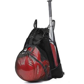 KAEGREEL Drawstring Baseball Bag for Boys and Girls, Foldable Softball Backpack Gym Bag, T-Ball & Bat Bag with Detachable Ball Mesh Bag for Football Basketball Holds Bat, Helmet Holder, Gloves