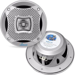 Lanzar 6.5 Inch Marine Speakers - 2 Way Water Resistant Audio Stereo Sound System with 400 Watt Power, Attachable Grills and Resin Treatment for Indoor and Outdoor Use - 1 Pair - AQ6CXS (Silver)