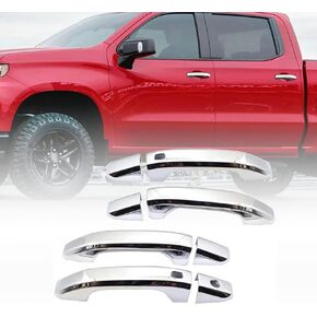 4Pcs Chrome Door Handle Cover Trim W/ 2 Smartkey Hole Compatible with Chevy Silverado 1500 2500HD 3500HD 2019 2020 2021 Compatible with GMC Sierra 1500 2500HD 3500HD 2020 2021