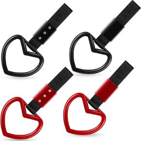 Frienda 4 Pieces Ring Heart-shaped Car Hand Strap Decorative Warning Loop Bumper Japanese Subway Heart Handle for Car Warning Interior Exterior Decoration Graduation Easter Father's Day (Black, Red)