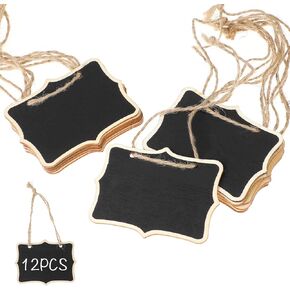 Mini Chalkboard Tags with String, 12 Pack Small Chalkboard Tags Hanging Wooden Chalkboard Signs Party Buffet Food Name Tags Hanging Blackboard Massage Board Labels