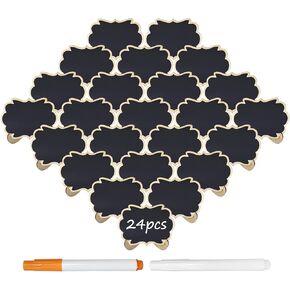 24 Pcs Wooden Mini Chalkboards Signs for Food Signs, Wedding Signs, Message Signs, Event Decorations, and Include Cloud-Shaped Board, Wooden Stand, 2 Chalk Markers.