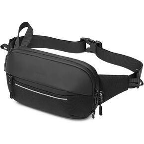 Fanny Pack for Men Multi-Pockets Waist Bag Water-resistant Lightweight Chest Bag Expandable Belt Bag for Sport Travel Walking Running Hiking Cycling (Black)