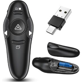2-in-1 USB Type C Presentation Clicker Wireless Presenter Remote Clicker for PowerPoint Presentations with Laser Pointer, RF 2.4GHz USB C PowerPoint Clicker Slide Advancer for Computer/Mac/Laptop