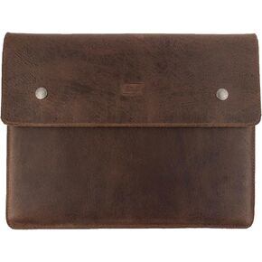Document Folder Holder Handmade from Full Grain Leather and Sheepskin, Minimalist Flat Portfolio, Professional Case, Office & Work Essentials - Bourbon Brown